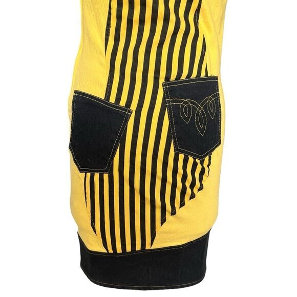 Patty Vintage 80’s Yellow Black Striped Fitted Dress Size M - Picture 7 of 9